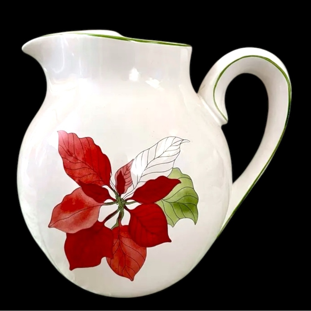 Block Bernarda Watercolor Poinsettia Pitcher By Mary Lou Goertzen Portugal 64 oz